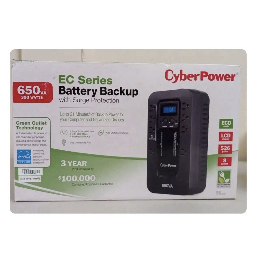CyberPower EC Series Battery Backup Surge Protector System 650va 390 Watt